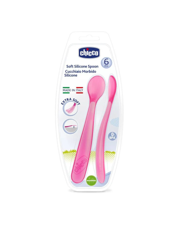 Cuillère Souple Silicone Rose - 6M+